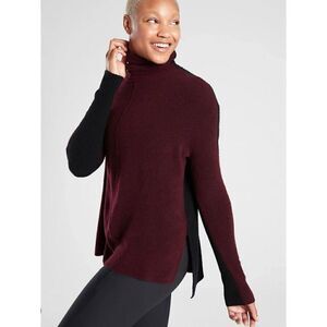 Athleta Transit Colorblock Turtleneck Size Small Antique Burgundy Black Wool